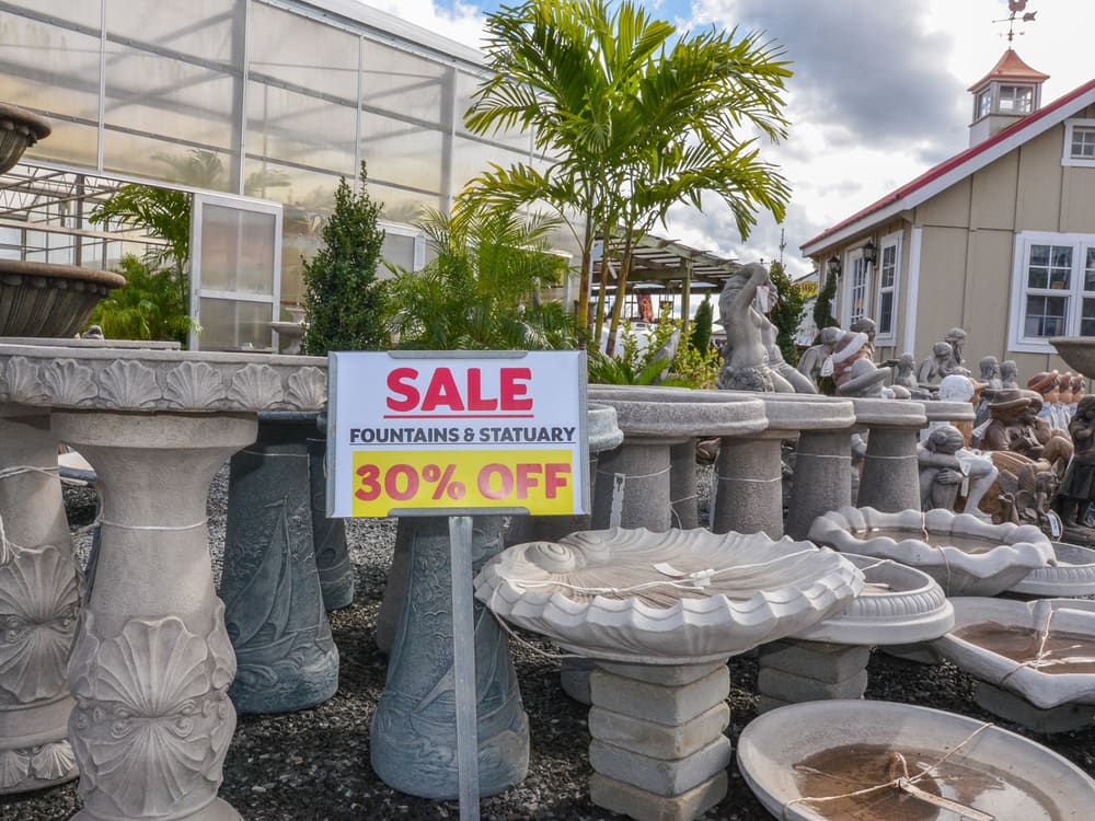 Statuary sale signage at the garden center