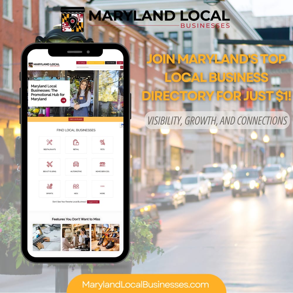 Maryland Local Businesses directory shown on mobile