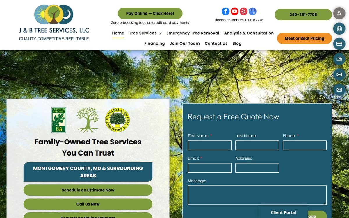 J&B Tree Services website